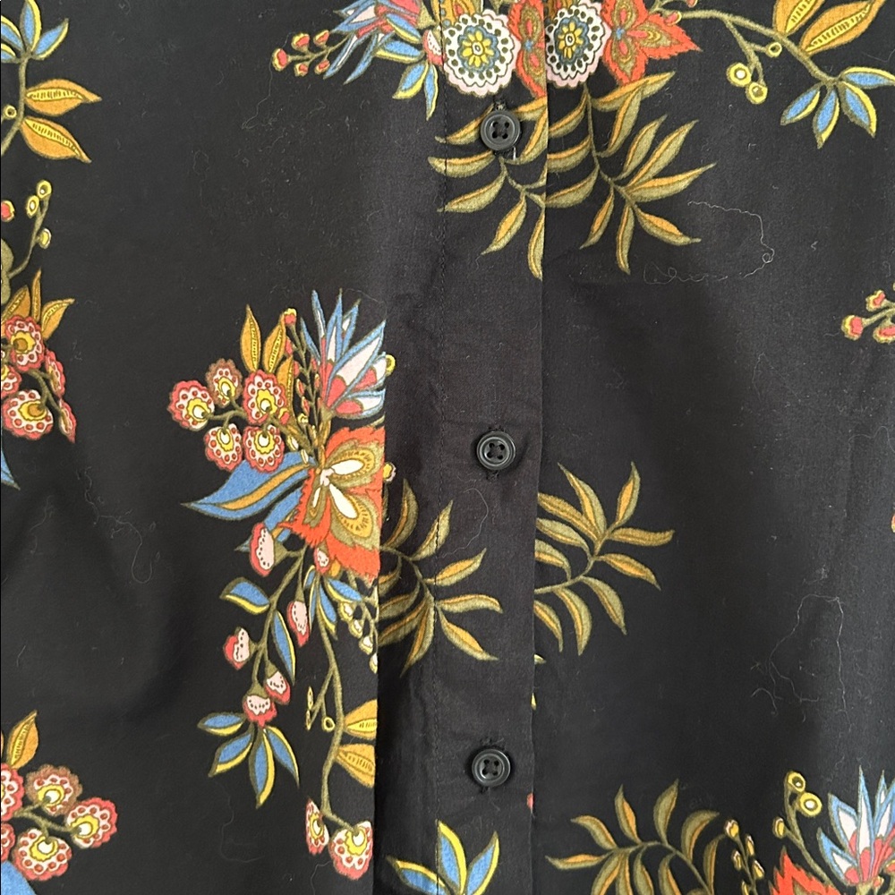 LOFT Black Floral Blouse with Puff Sleeves - Picture 6 of 9